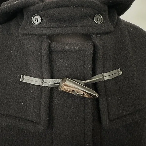 Vintage Burberry London Duffle Coat UK 10 Black Wool Hooded Toggle Nova Check 99 - Picture 11 of 16
